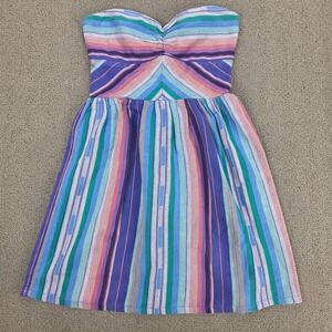 Roxy Womens Striped Strapless Mini Dress Blue Purple Pink Cotton Small